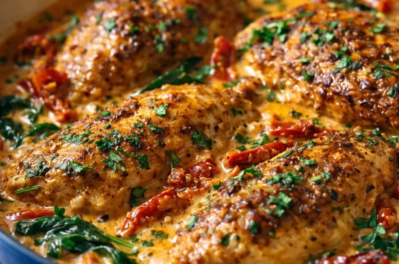 Creamy Tuscan Chicken with Sun-Dried Tomatoes and Spinach in a Rich Garlic Sauce