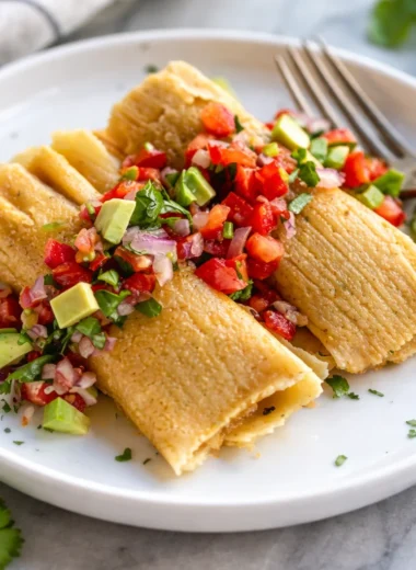 Delicious homemade Mexican Tamales filled with pork and red chile sauce.