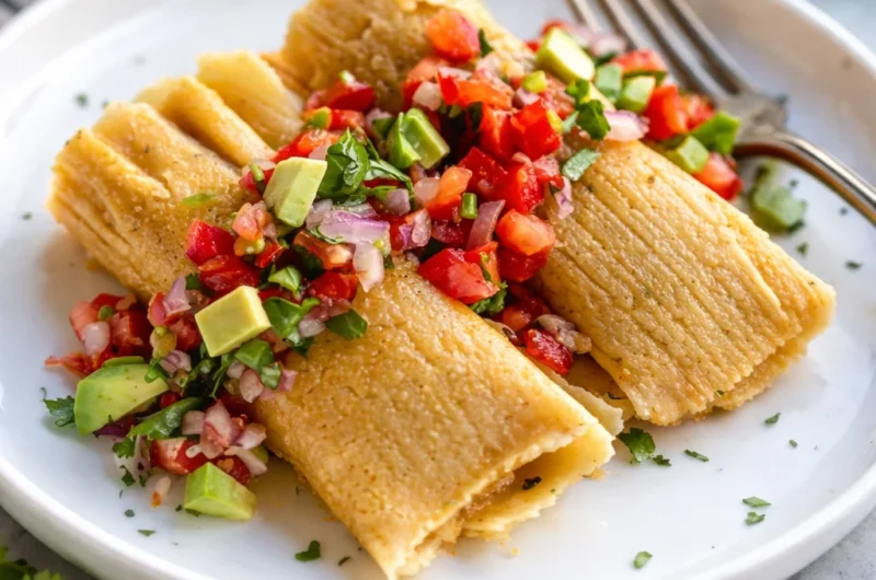 Delicious homemade Mexican Tamales filled with pork and red chile sauce.