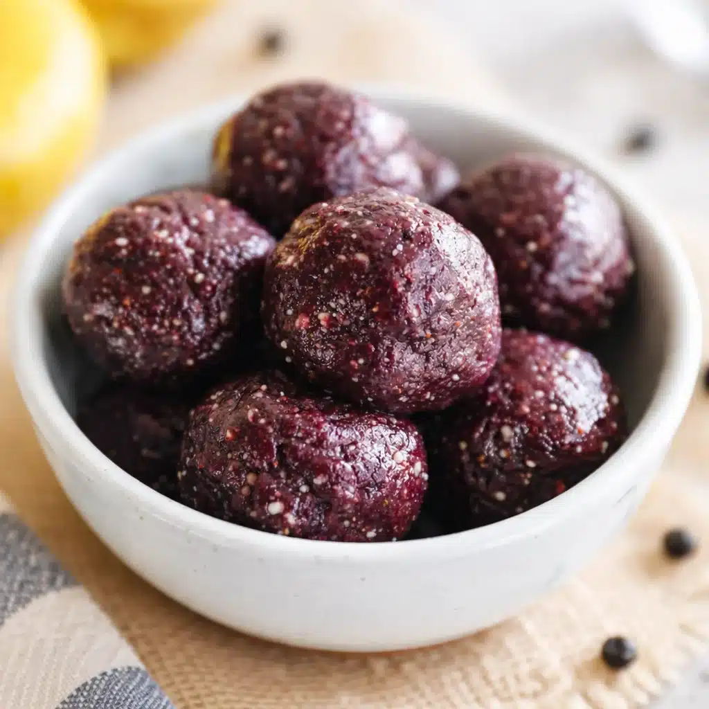 Healthy Blueberry Protein Balls with oats, protein powder, and dried blueberries