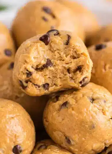 Delicious homemade Vanilla Protein Balls with oats and peanut butter, nutritious snack.