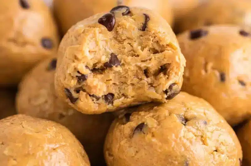 Delicious homemade Vanilla Protein Balls with oats and peanut butter, nutritious snack.