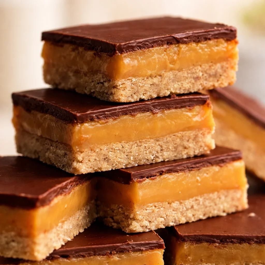 Delicious Australian caramel slice with coconut biscuit base and chocolate topping
