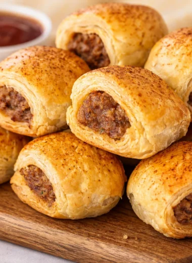 A plate of homemade Australian sausage rolls golden brown and crispy