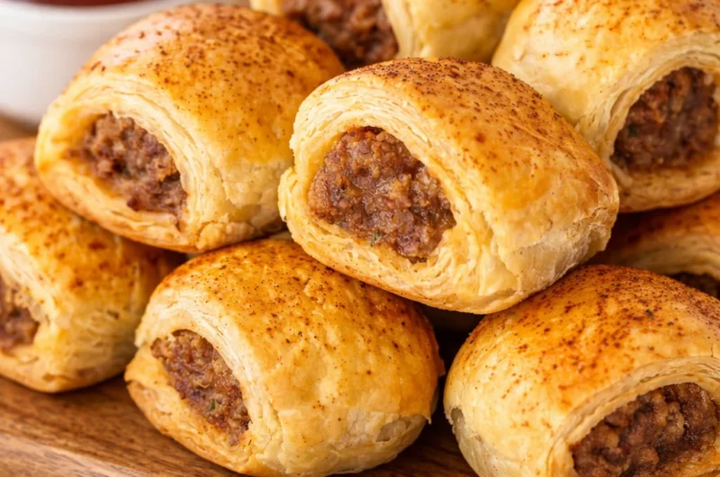 A plate of homemade Australian sausage rolls golden brown and crispy
