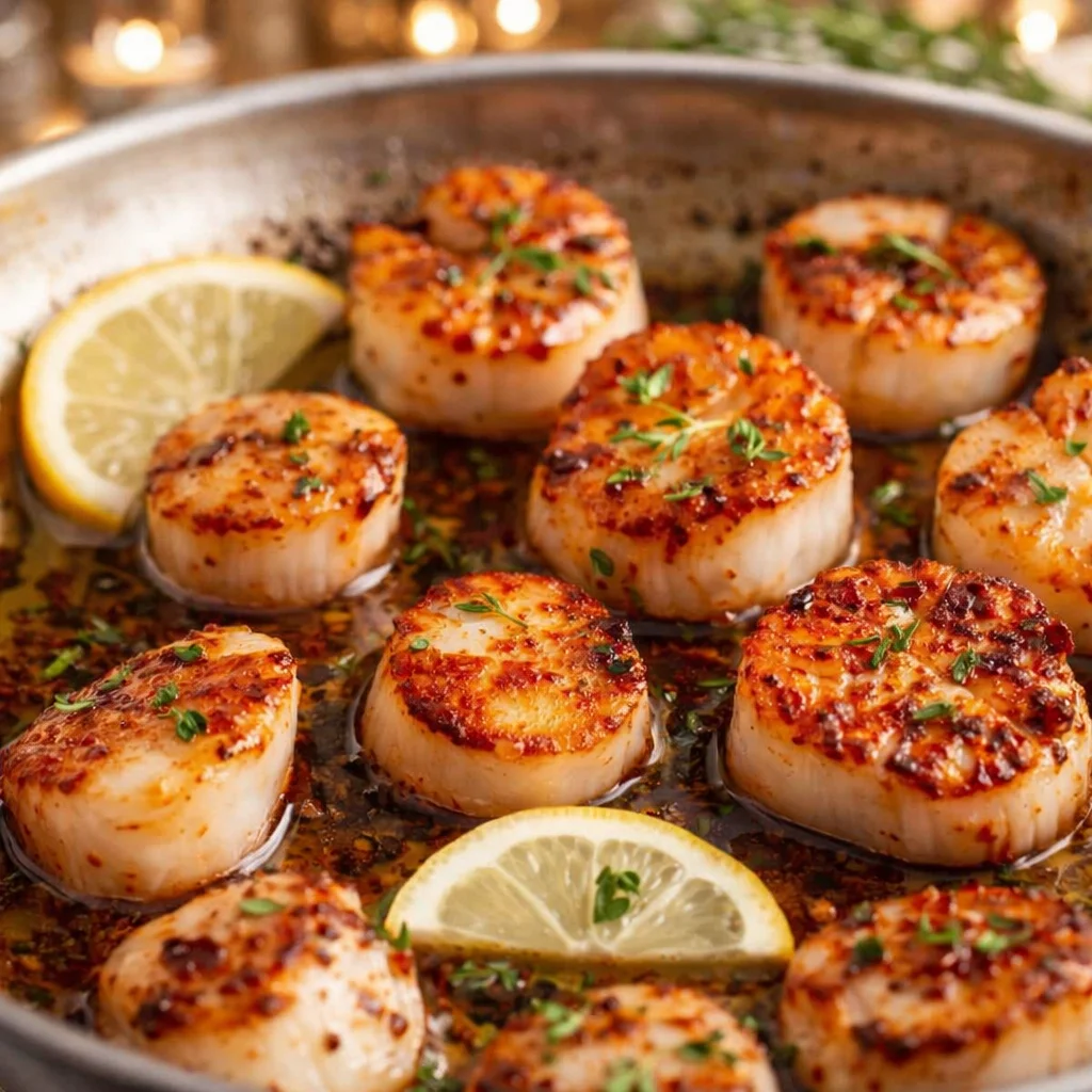 Garlic Butter Scallops with White Wine Sauce: A Flavorful Delight 33 Garlic Butter Scallops with White Wine Sauce served elegantly on a plate.