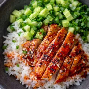 Korean Gochujang Chicken Rice Bowls - Spicy Delight in a Bowl 36 Delicious Korean Gochujang Chicken Rice Bowl with fresh vegetables and spicy sauce