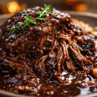 Tender braised short ribs in rich red wine sauce served with vegetables.