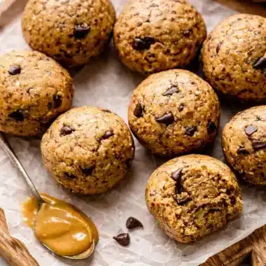 Nutritious Breakfast Protein Balls made with peanut butter, oats, and chocolate chips