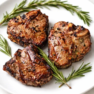 Deliciously grilled Australian lamb chops garnished with rosemary and garlic.