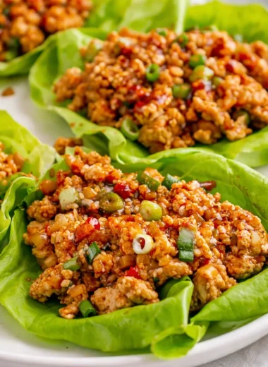 Delicious Turkey Lettuce Wraps with savory ground turkey and fresh veggies.