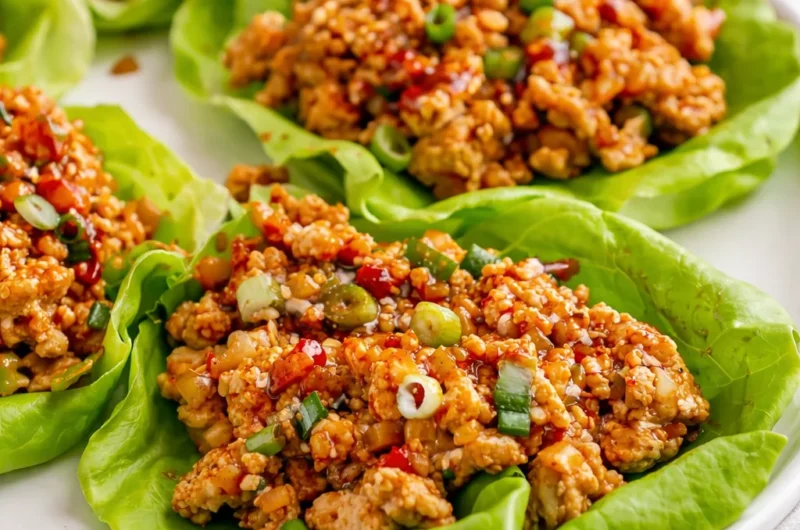 Delicious Turkey Lettuce Wraps with savory ground turkey and fresh veggies.