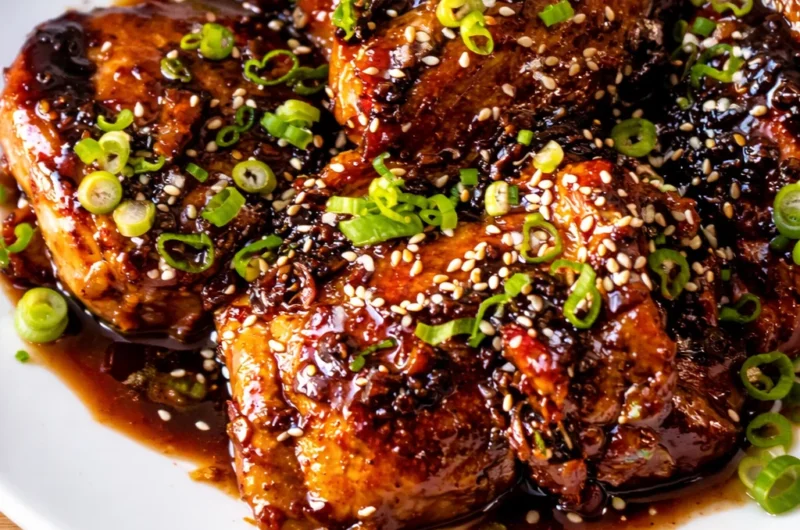 Delicious Caramelised Soy Chicken Recipe with a sticky glaze and garlic broth.