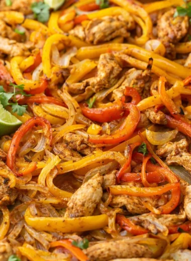 Sheet Pan Chicken Fajitas with colorful veggies and juicy chicken for a quick weeknight meal.