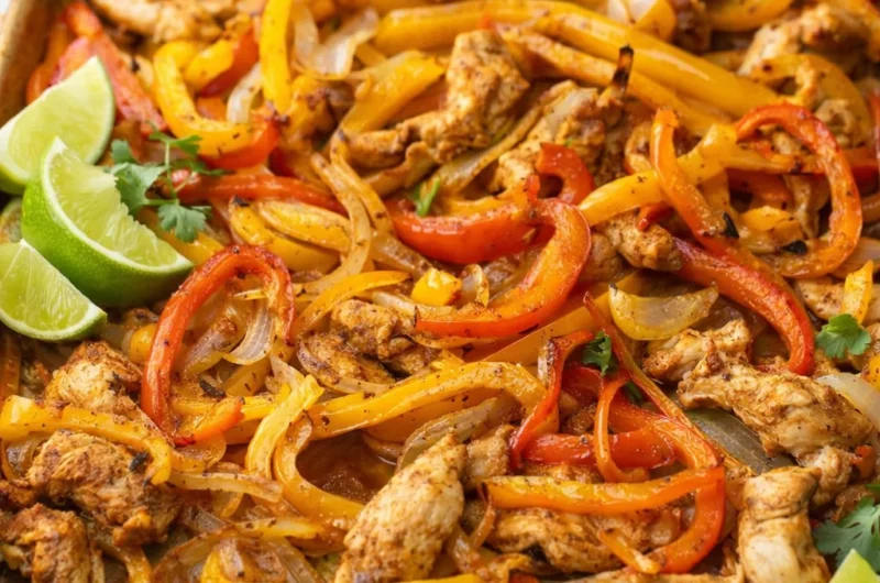 Sheet Pan Chicken Fajitas with colorful veggies and juicy chicken for a quick weeknight meal.