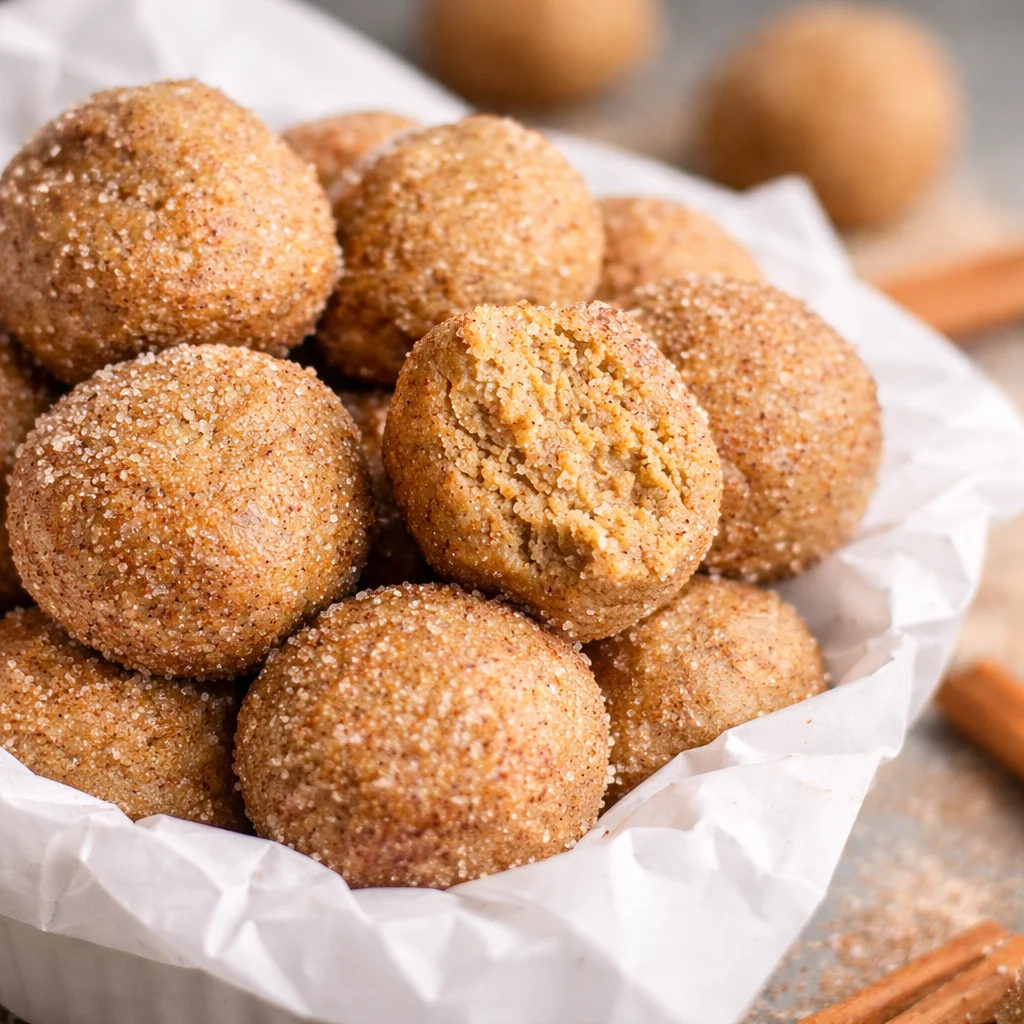 Snack Time Joy with Snickerdoodle Protein Balls – Easy & Delicious! 33 No-bake Snickerdoodle Protein Balls with cinnamon and nut butter, perfect for a healthy snack.