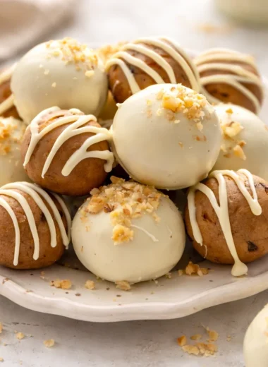 No-Bake Carrot Cake Protein Balls with oats, almond butter, and raisins.
