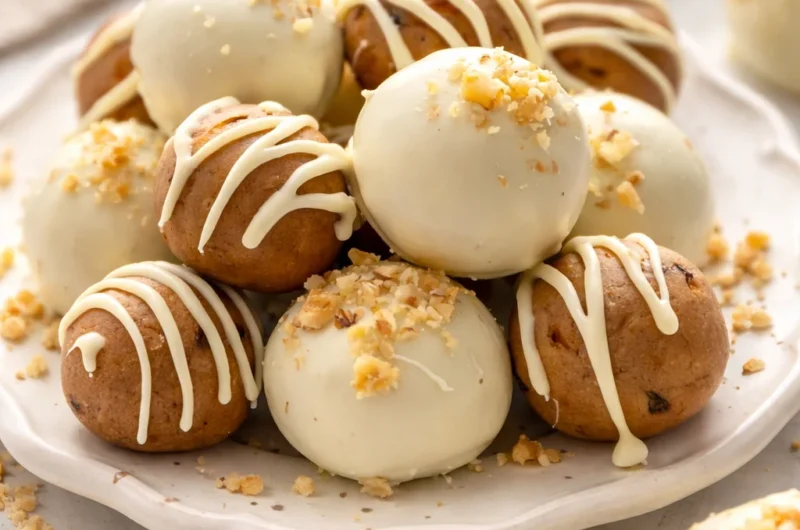No-Bake Carrot Cake Protein Balls with oats, almond butter, and raisins.