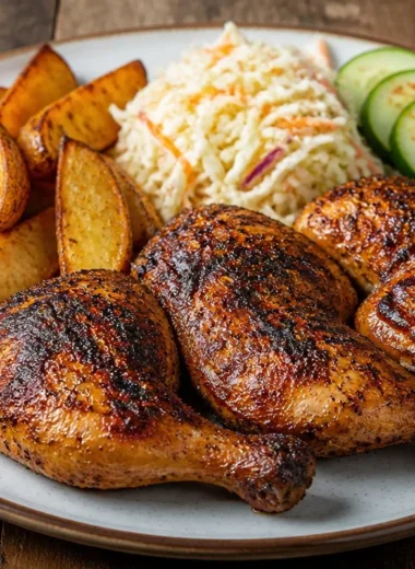 Delicious Chicken With Crispy Potatoes dish served on a plate.