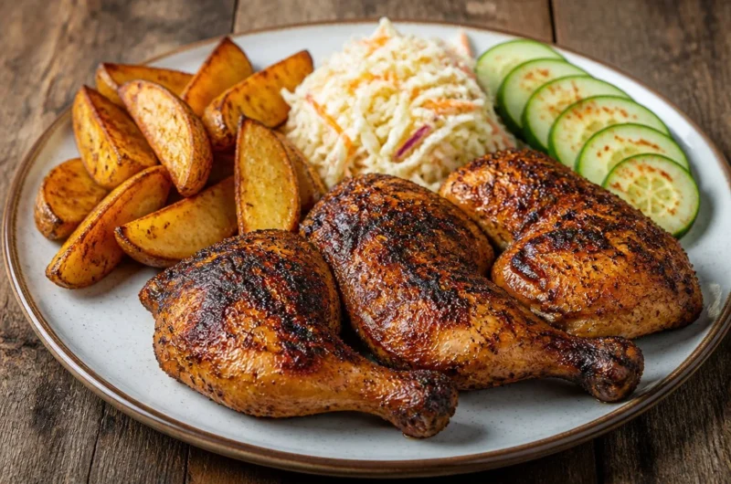 Delicious Chicken With Crispy Potatoes dish served on a plate.