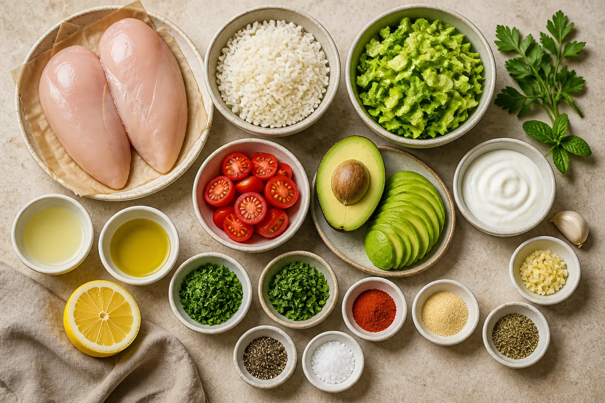 Crispy Chicken Avocado Rice Bowl