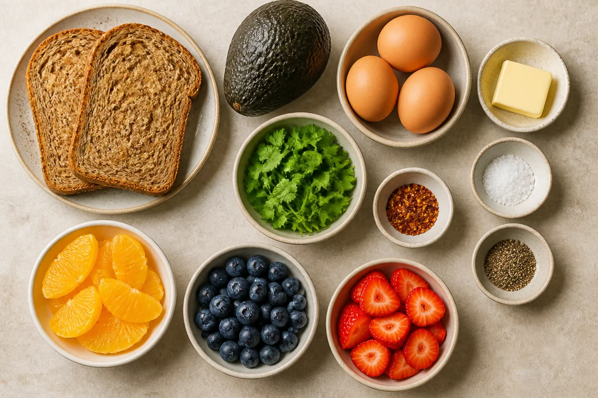 Creamy Avocado Egg Toast and Fresh Fruit