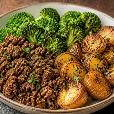 Crispy Beef and Broccoli Potato Bowl 35 Crispy Beef and Broccoli Potato Bowl with tender beef, broccoli, and potatoes