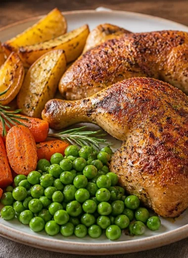 Crispy Herb Roasted Chicken Plate with fresh herbs and spices
