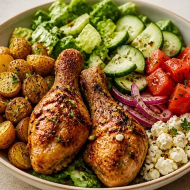 Crispy Mediterranean Chicken Bowl 33 Crispy Mediterranean Chicken Bowl with fresh veggies and grains