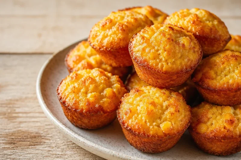 Crispy Southern-style honey butter cornbread poppers on a plate.