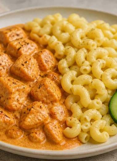 Cucumber Bites topped with creamy chicken pasta in a fresh, healthy dish.