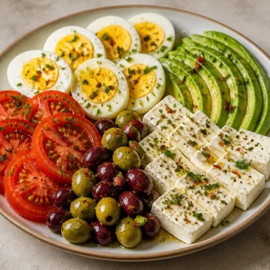 Easy Mediterranean Protein Plate with fresh ingredients for healthy eating