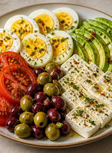 Easy Mediterranean Protein Plate with fresh ingredients for healthy eating