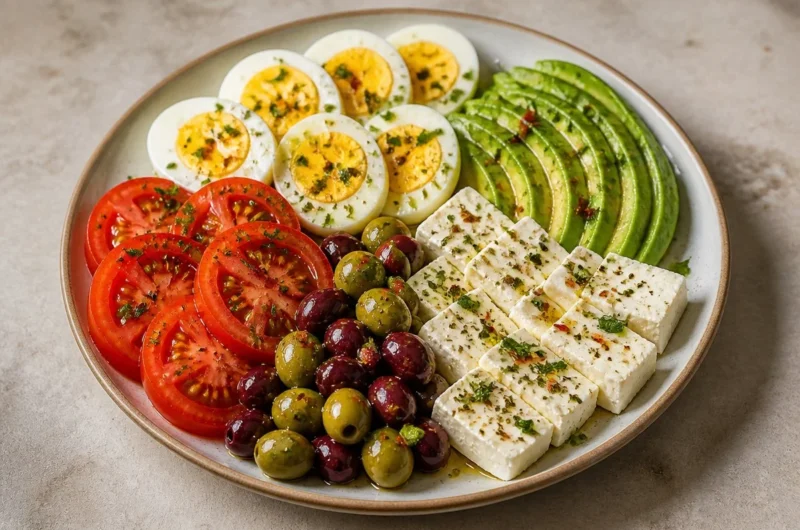 Easy Mediterranean Protein Plate with fresh ingredients for healthy eating
