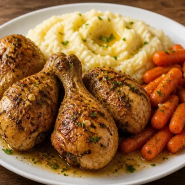 Garlic Herb Chicken served over fluffy mashed potatoes