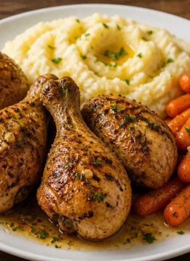 Garlic Herb Chicken served over fluffy mashed potatoes