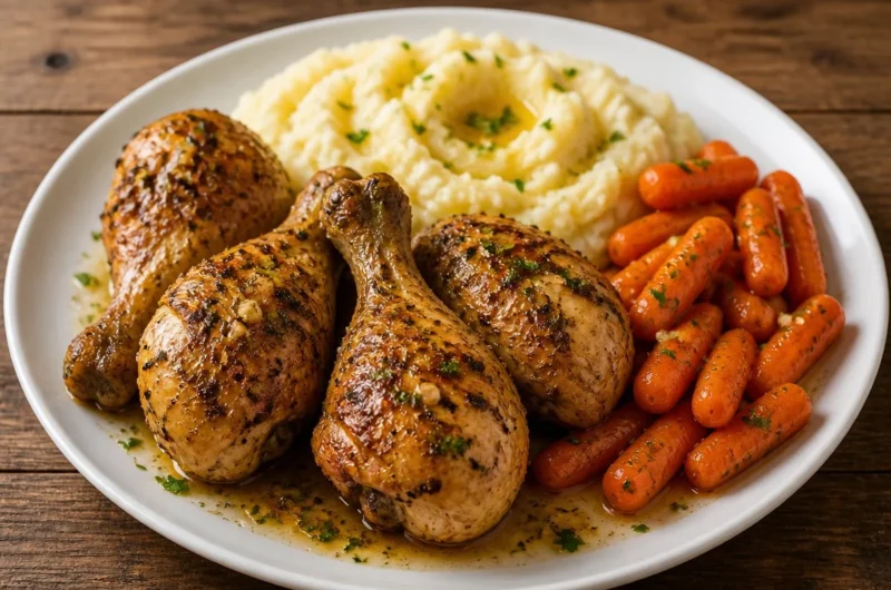 Garlic Herb Chicken served over fluffy mashed potatoes