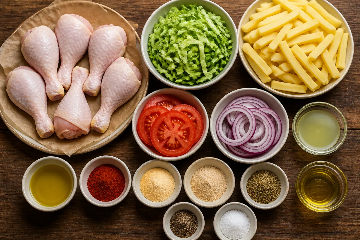 Crispy Chicken Drumsticks and Fries Plate
