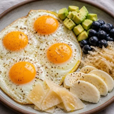 Golden Eggs served on an Avocado Power Plate for a nutritious meal.
