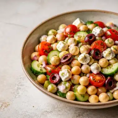 Refreshing Mediterranean Chickpea Salad with vegetables and herbs