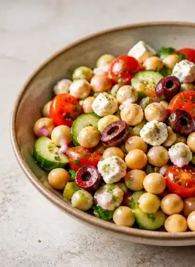 Refreshing Mediterranean Chickpea Salad with vegetables and herbs