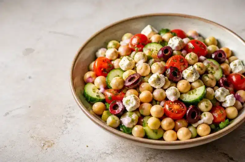 Refreshing Mediterranean Chickpea Salad with vegetables and herbs