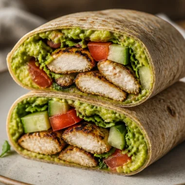 Creamy chicken avocado wraps filled with fresh ingredients for a healthy meal.