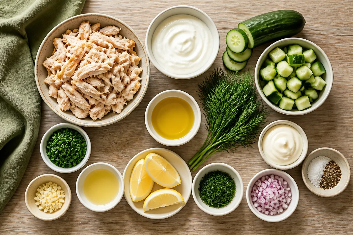 Lightened-Up Cucumber Dill Greek Yogurt Rotisserie Chicken Salad | Chicken salad recipe cucumber, Chicken and cucumber recipes, Dinner ideas