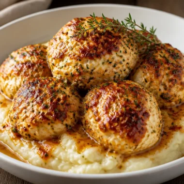 Creamy Parmesan Chicken Bombs served on a plate with herbs.