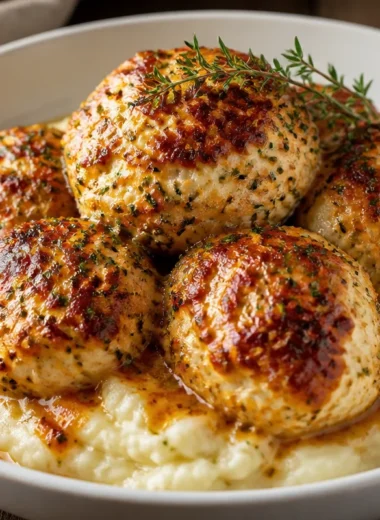 Creamy Parmesan Chicken Bombs served on a plate with herbs.