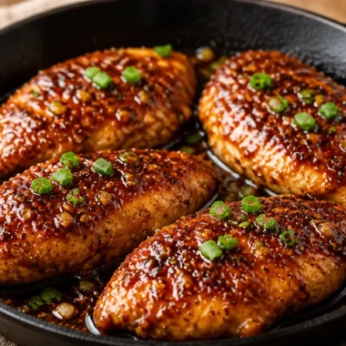 Crispy Brown Sugar Garlic Chicken Breasts 30 Crispy brown sugar garlic chicken breasts on a plate garnished with herbs