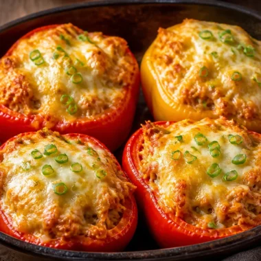 Crispy Buffalo Chicken stuffed peppers served on a plate