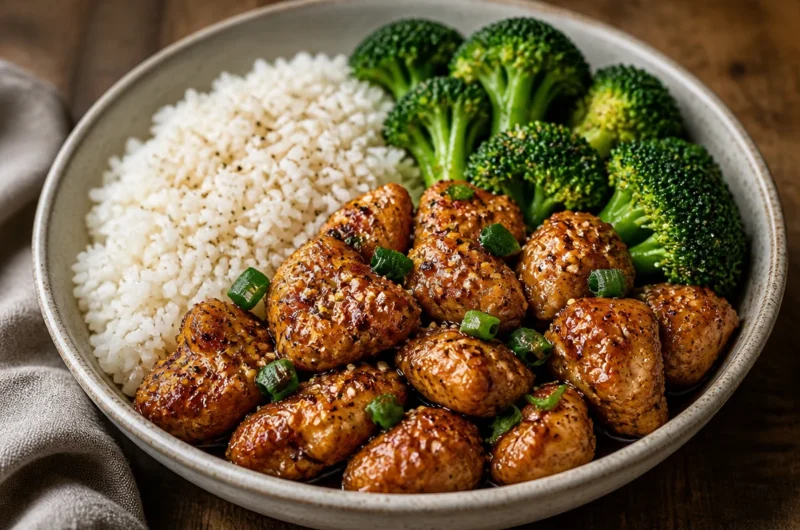 Crispy Chicken and Veggies Protein Bowl with colorful vegetables in a bowl.