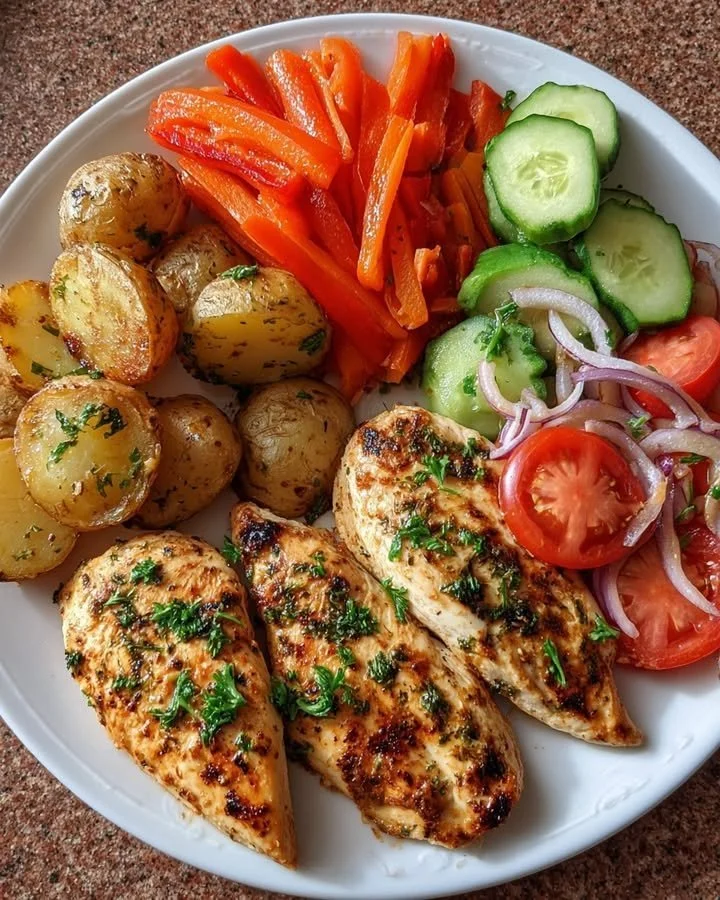 Crispy garlic herb chicken breast served with fresh herbs and seasoning